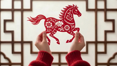 马年春节一枚红色骏马剪纸喜庆氛围视频素材