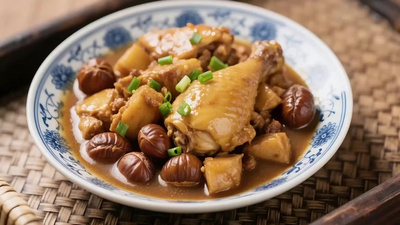 板栗烧鸡的诱人美食滋补养生的家常菜肴