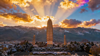 大理崇圣寺三塔夕阳美景ai视频视频实拍