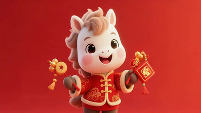 春节喜庆卡通马拜年送福动画