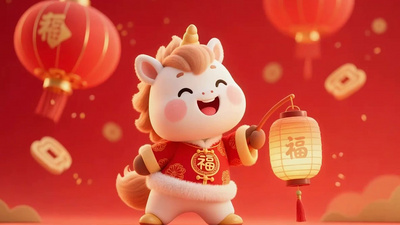 春节喜庆卡通马拜年送福动画