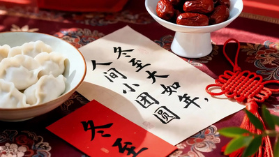 实拍冬至节日饺子卡片书法传统节日氛围实拍素材