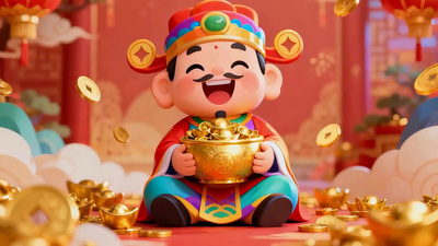 卡通财神送福视频素材