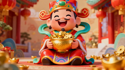 卡通财神送福视频素材