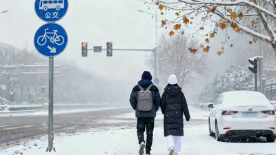 4k实拍冬天大雪纷飞街道行人场景实拍视频素材