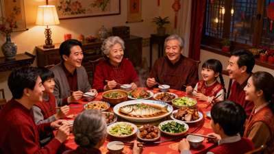 家庭团聚吃年夜饭场景实拍视频素材