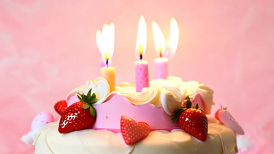 吹灭蜡烛实拍视频素材蛋糕粉色生日蜡烛背景视频