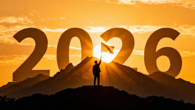 2026年山顶人物举旗日出画面
