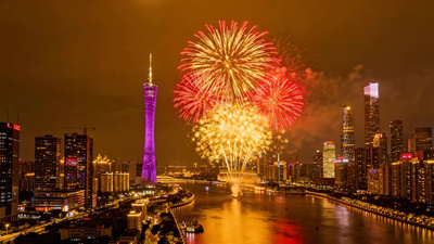 广州城市烟花素材视频实拍素材