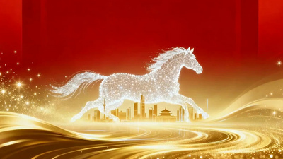 金色骏马奔跑背景红金流光年会舞台