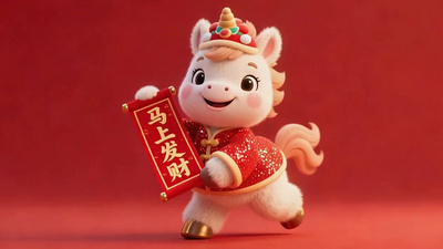 春节可爱卡通小马马年拜年动画祝福视频