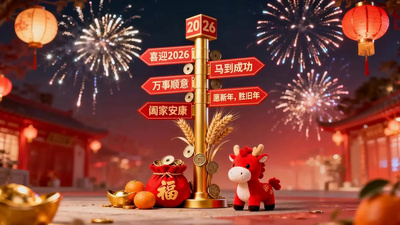 卡通实拍视频素材春节可爱卡通小马马年拜年动画祝福视频