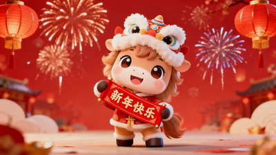 春节可爱卡通小马马年拜年动画祝福视频