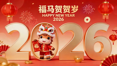 春节可爱卡通小马马年拜年动画祝福视频