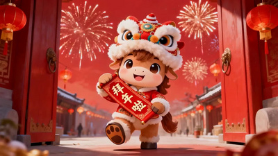 卡通实拍视频素材春节可爱卡通小马马年拜年动画祝福视频