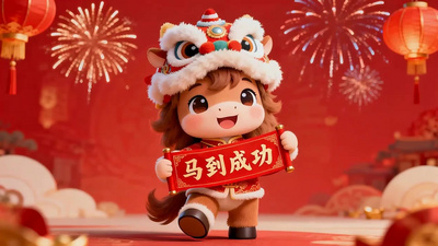春节可爱卡通小马马年拜年动画祝福视频
