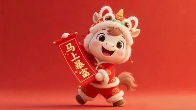 实拍视频素材春节可爱卡通小马马年拜年动画祝福视频