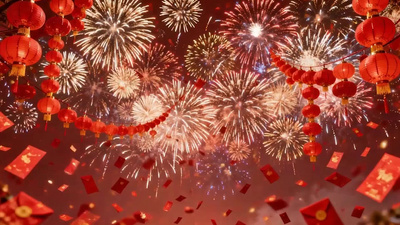 实拍视频素材2026新年马年烟花庆祝动画