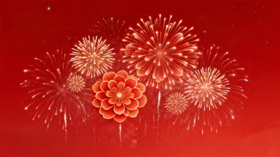 实拍视频素材红色新年元旦背景绽放的烟花素材