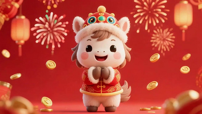 马年喜庆红色春节卡通马拜年动画