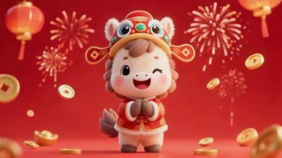 马年喜庆红色春节卡通马拜年动画