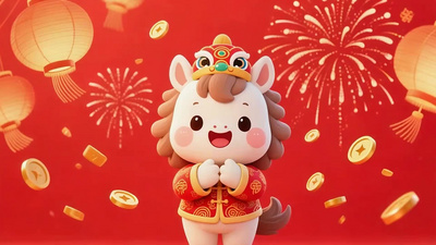 马年喜庆红色春节卡通马拜年动画