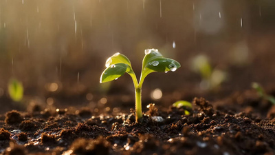 嫩苗发芽菜芽土地视频水滴实拍素材