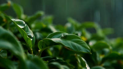 雨水雨滴树枝树叶视频清明实拍素材