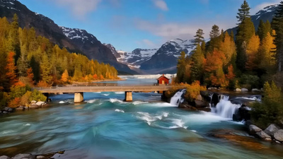 自然河流景色小屋河水视频实拍视频素材