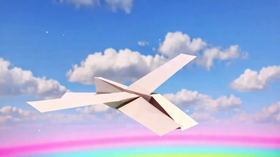 蓝天白云天空童年纸飞机视频实拍素材