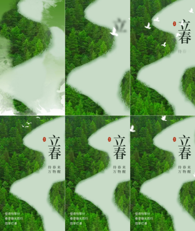 竖屏原创二十四节气立春节气树林鸟绿色简约动态节日海报视频片头