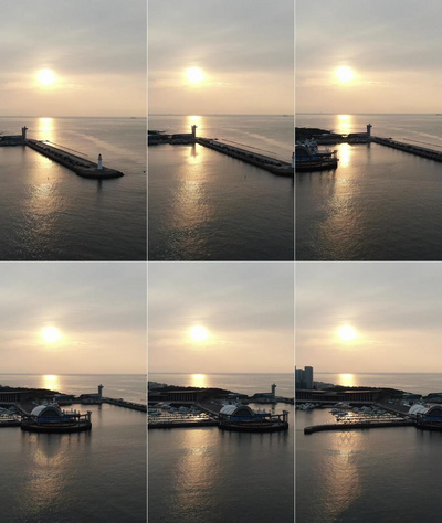 竖版航拍海上日出日落晚霞夕阳山东青岛航拍