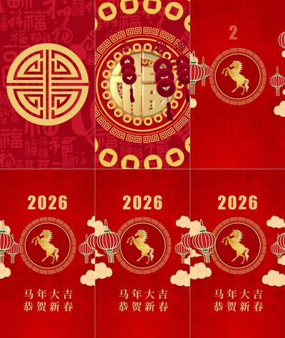 红色喜庆马年春节竖版片头视频模板