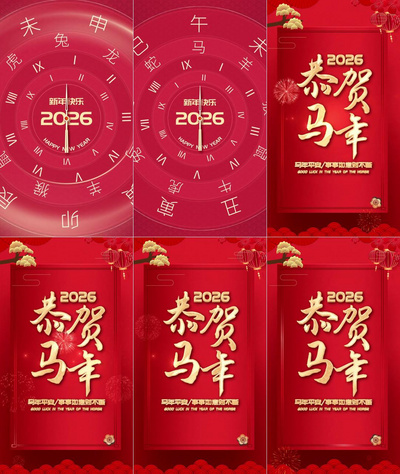 倒计时效果2026马年新年竖版片头视频模板