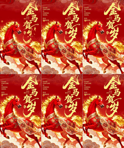马年金马贺岁红金竖屏视频模版