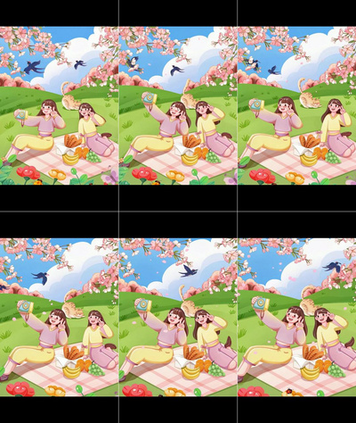 春天春季樱花季郊游赏花场景人物插画视频背景