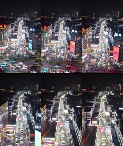 竖屏航拍贵州正阳路步行街夜景人流航拍视频实拍