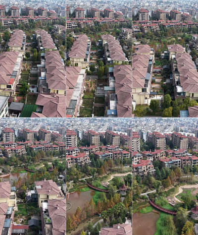 竖屏航拍城市别墅住宅小区航拍视频实拍