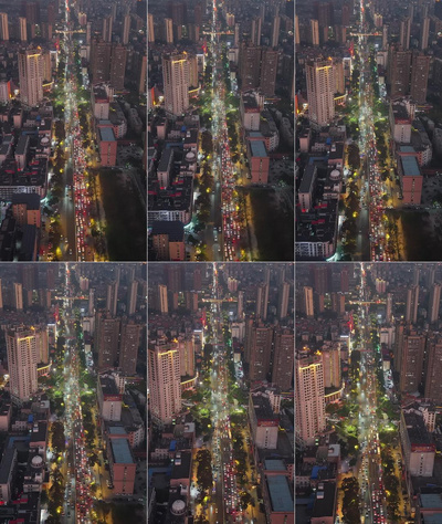 城市实拍视频素材城市夜景拥堵交通岳阳航拍视频实拍