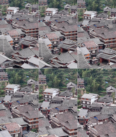 竖屏航拍程阳八寨少数民族木房子建筑航拍实拍视频素材