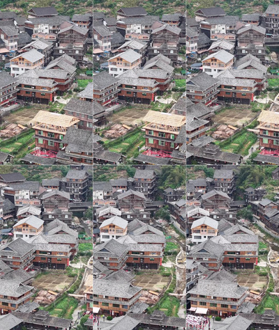竖屏航拍程阳八寨少数民族木房子建筑航拍视频实拍