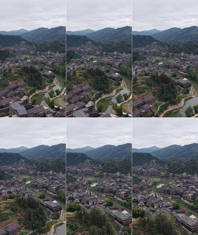 竖屏航拍侗族特色建筑程阳八寨风景航拍实拍素材