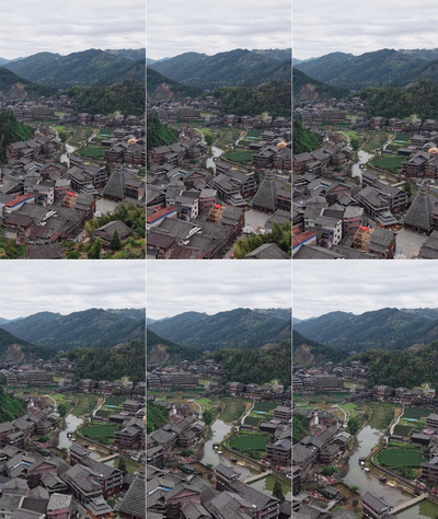 实拍视频素材竖屏航拍侗族特色建筑程阳八寨风景航拍实拍视频素材