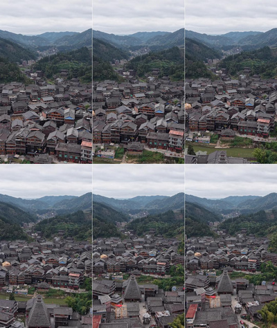 竖屏航拍侗族特色建筑程阳八寨风景航拍实拍素材