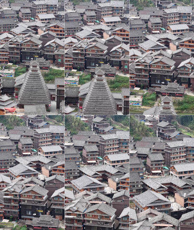 竖屏航拍侗族特色建筑程阳八寨风景航拍实拍视频素材