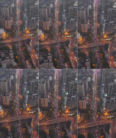 竖屏航拍俯拍城市夜景拥堵交通实拍素材