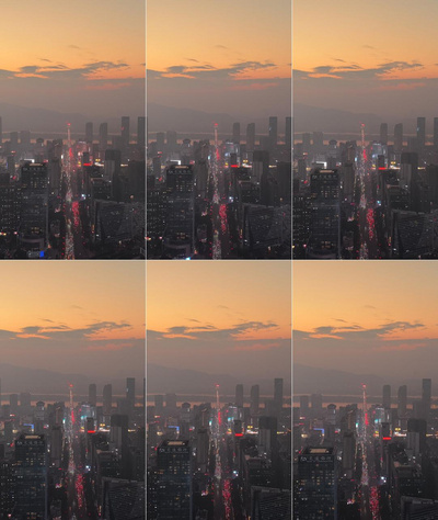 竖屏航拍长沙晚霞夜景航拍视频实拍