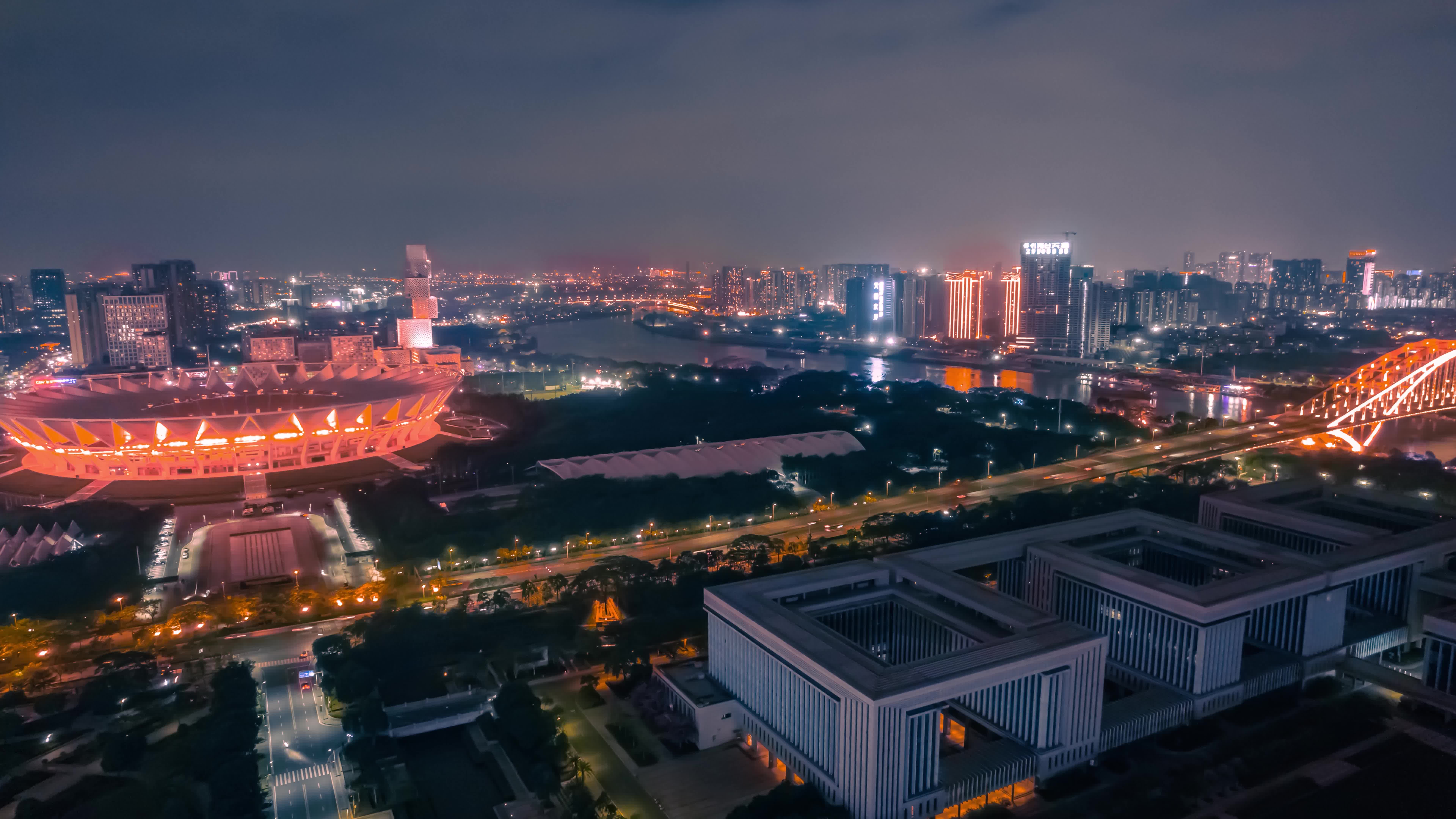 8k广东佛山城市夜景天际线航拍延时视频特效素材