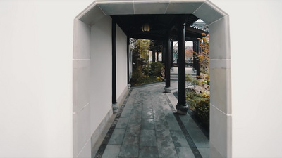 苏州园林江南烟雨园艺海棠树花锦鲤景观
