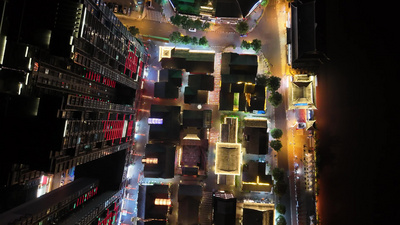 四川乐山上中顺商业街区夜景航拍